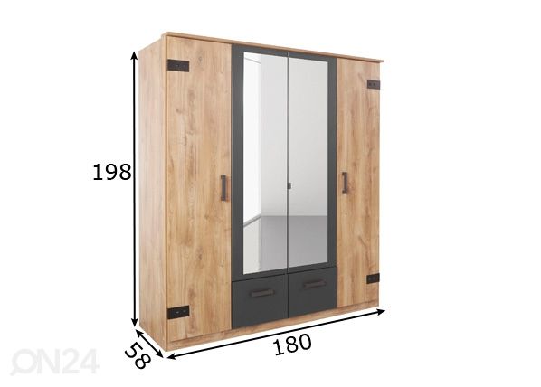 Vaatekaappi Glasgow 180 cm mitat