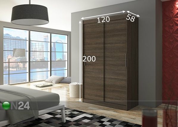 Vaatekaappi liukuovilla 120 cm mitat