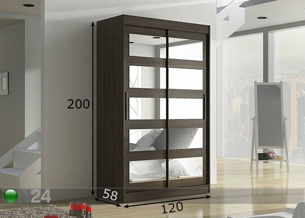 Vaatekaappi liukuovilla 120 cm mitat
