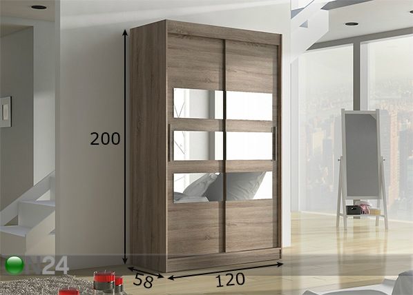 Vaatekaappi liukuovilla 120 cm mitat