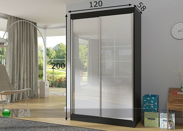 Vaatekaappi liukuovilla 120 cm mitat