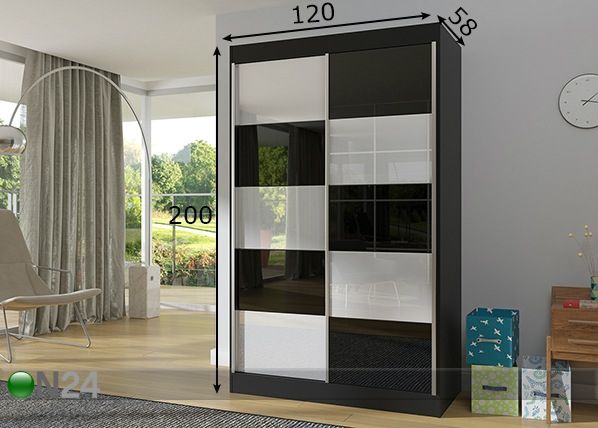Vaatekaappi liukuovilla 120 cm mitat