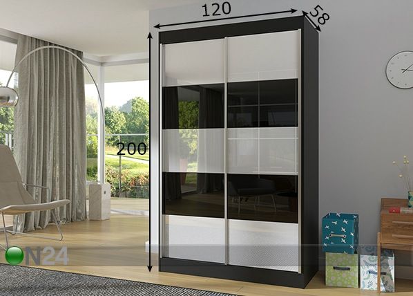 Vaatekaappi liukuovilla 120 cm mitat