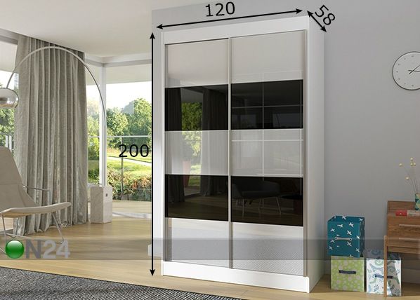 Vaatekaappi liukuovilla 120 cm mitat