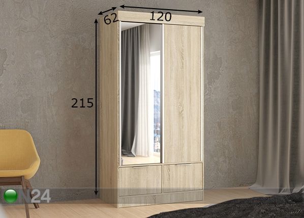 Vaatekaappi liukuovilla 120 cm mitat