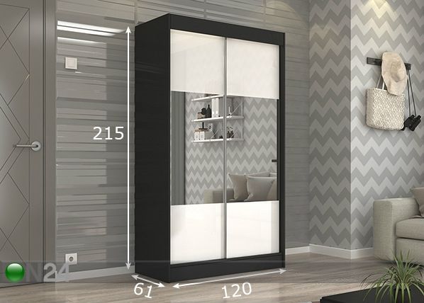 Vaatekaappi liukuovilla 120 cm mitat
