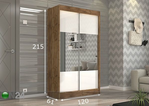 Vaatekaappi liukuovilla 120 cm mitat