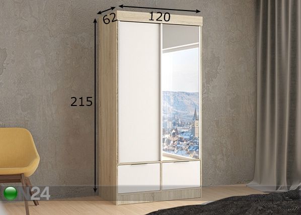 Vaatekaappi liukuovilla 120 cm mitat