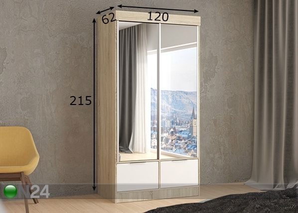 Vaatekaappi liukuovilla 120 cm mitat