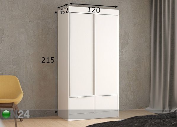 Vaatekaappi liukuovilla 120 cm mitat