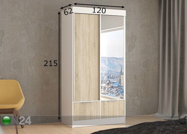 Vaatekaappi liukuovilla 120 cm mitat