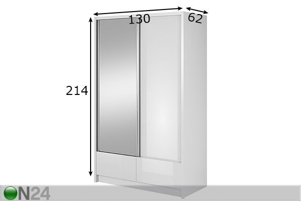 Vaatekaappi liukuovilla 130 cm mitat