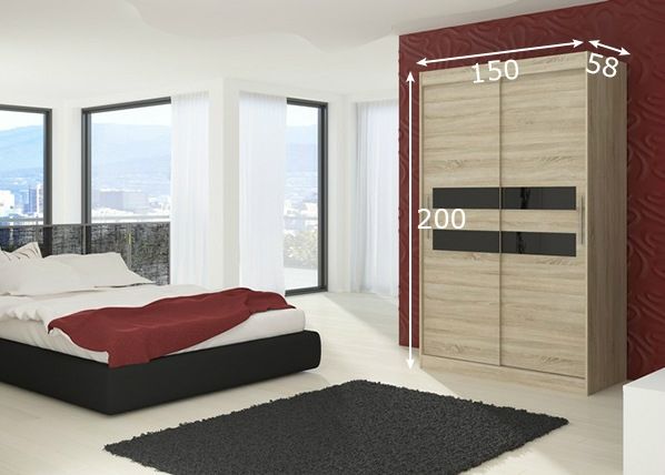 Vaatekaappi liukuovilla 150 cm mitat