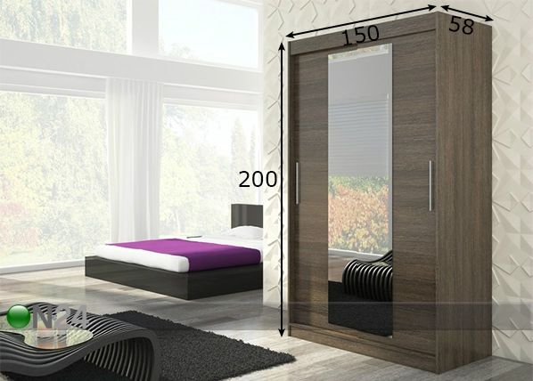 Vaatekaappi liukuovilla 150 cm mitat