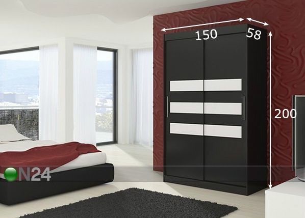 Vaatekaappi liukuovilla 150 cm mitat