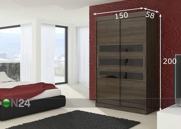 Vaatekaappi liukuovilla 150 cm mitat