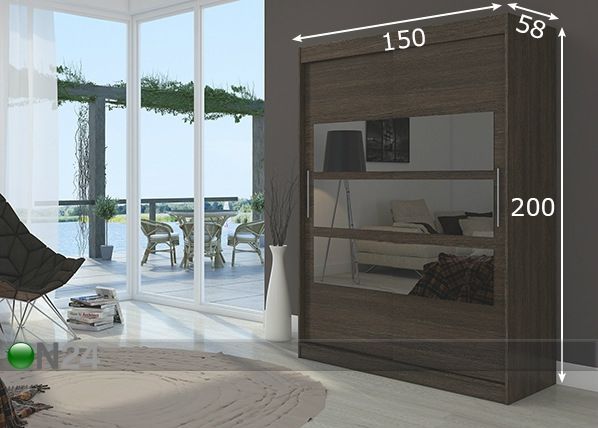 Vaatekaappi liukuovilla 150 cm mitat
