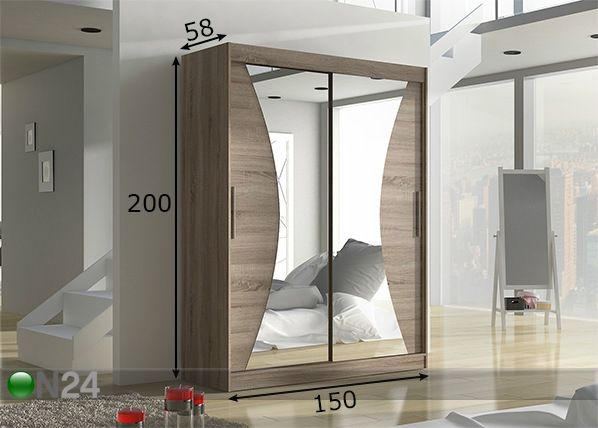 Vaatekaappi liukuovilla 150 cm mitat