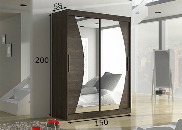 Vaatekaappi liukuovilla 150 cm mitat