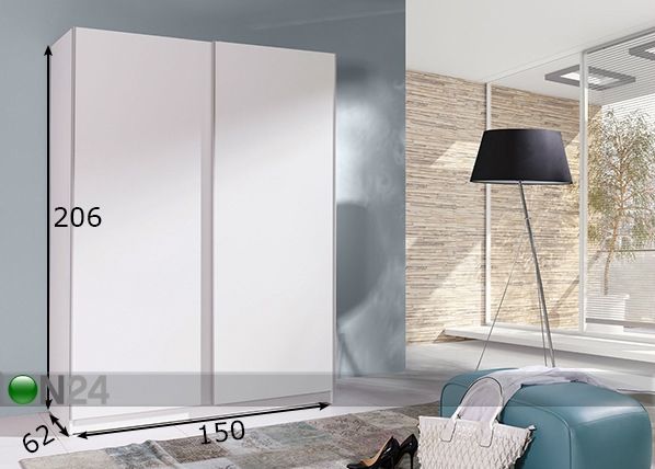 Vaatekaappi liukuovilla 150 cm mitat