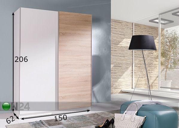 Vaatekaappi liukuovilla 150 cm mitat