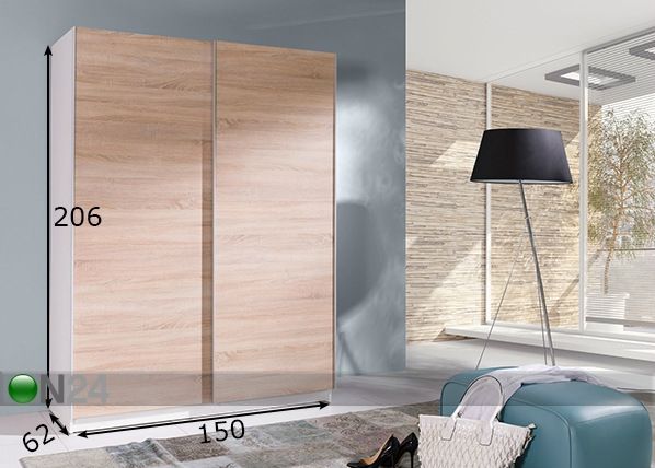 Vaatekaappi liukuovilla 150 cm mitat