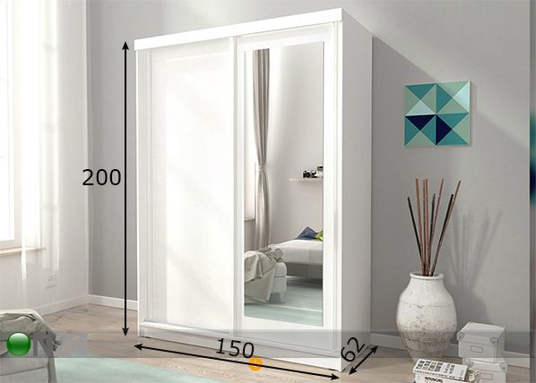 Vaatekaappi liukuovilla 150 cm mitat