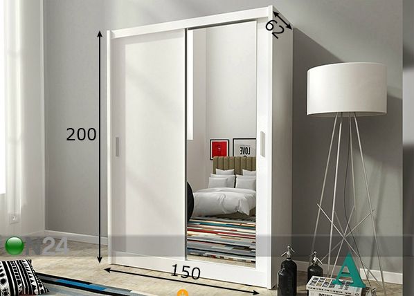Vaatekaappi liukuovilla 150 cm mitat