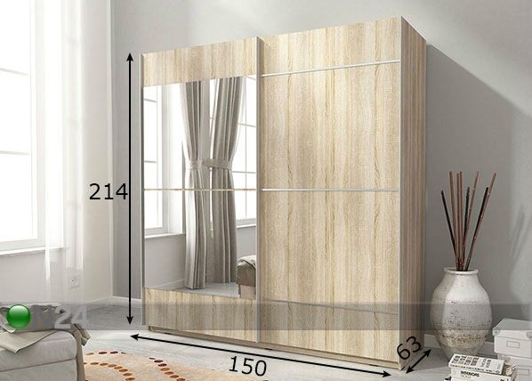 Vaatekaappi liukuovilla 150 cm mitat