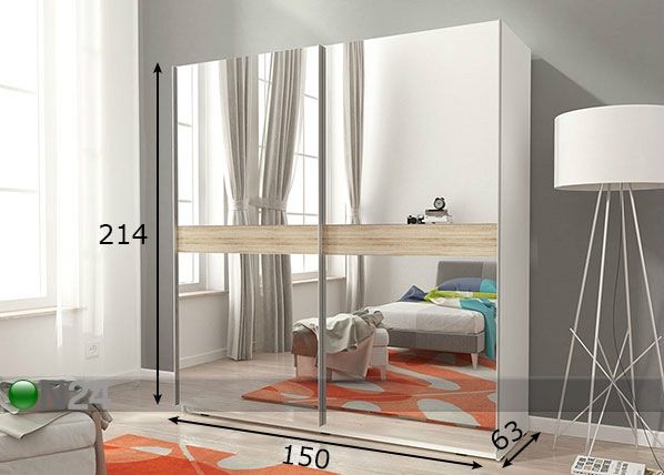 Vaatekaappi liukuovilla 150 cm mitat