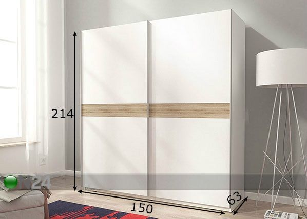 Vaatekaappi liukuovilla 150 cm mitat