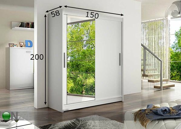 Vaatekaappi liukuovilla 150 cm mitat