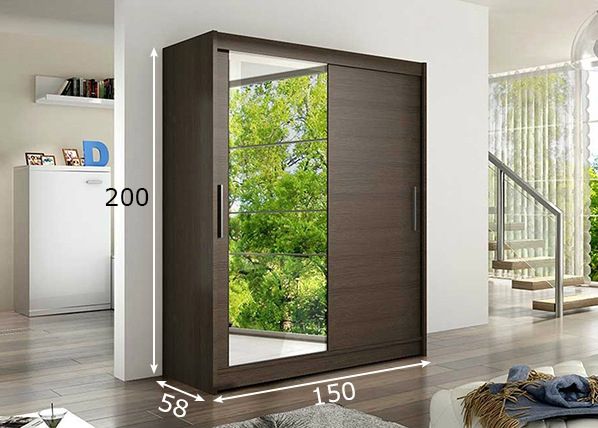 Vaatekaappi liukuovilla 150 cm mitat