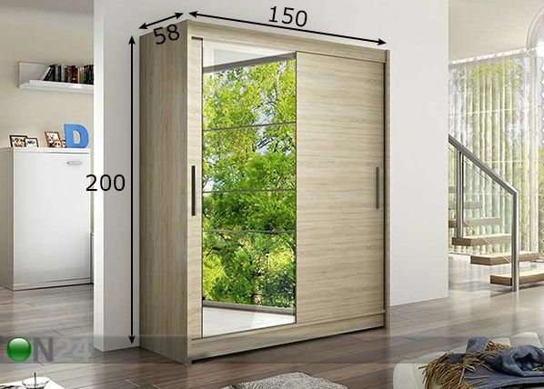 Vaatekaappi liukuovilla 150 cm mitat