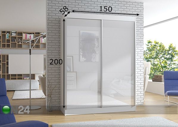 Vaatekaappi liukuovilla 150 cm mitat