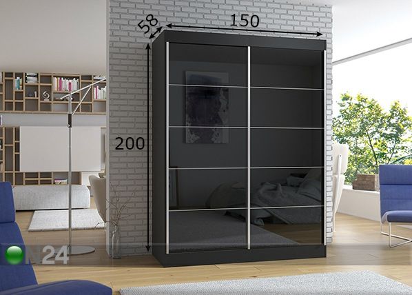 Vaatekaappi liukuovilla 150 cm mitat