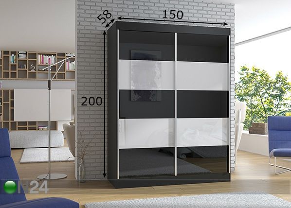 Vaatekaappi liukuovilla 150 cm mitat