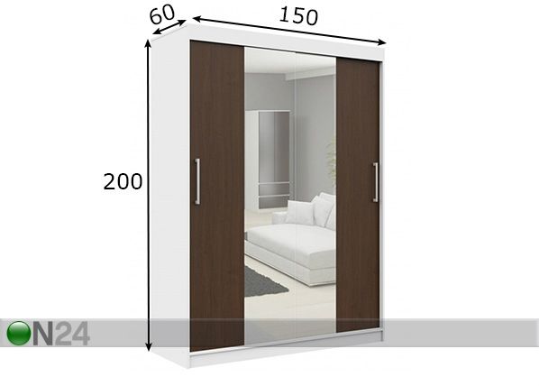 Vaatekaappi liukuovilla 150 cm mitat