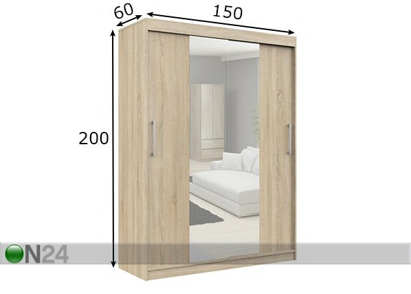 Vaatekaappi liukuovilla 150 cm mitat