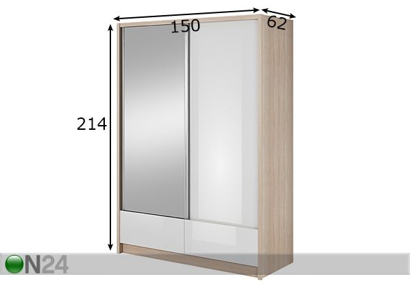 Vaatekaappi liukuovilla 150 cm mitat