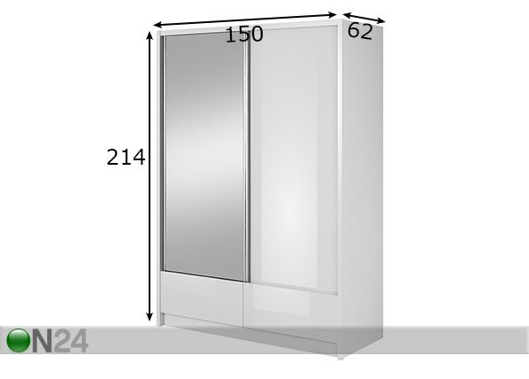 Vaatekaappi liukuovilla 150 cm mitat