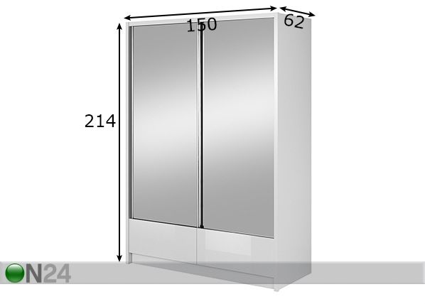 Vaatekaappi liukuovilla 150 cm mitat