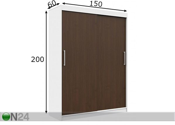 Vaatekaappi liukuovilla 150 cm mitat