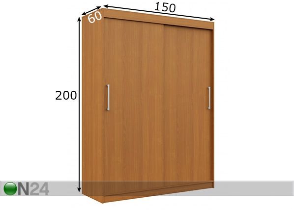 Vaatekaappi liukuovilla 150 cm mitat
