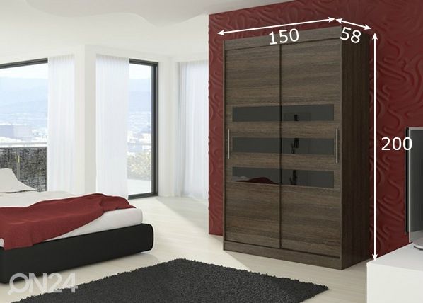 Vaatekaappi liukuovilla 150 cm mitat