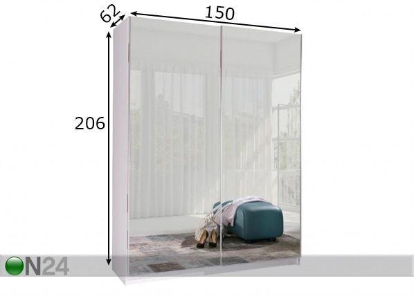 Vaatekaappi liukuovilla 150 cm mitat