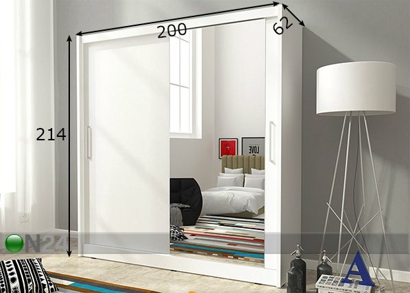Vaatekaappi liukuovilla 200 cm mitat