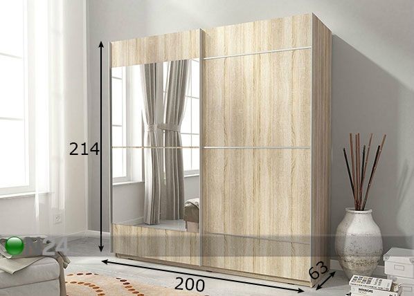 Vaatekaappi liukuovilla 200 cm mitat