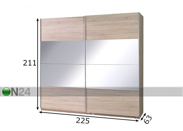 Vaatekaappi liukuovilla 225 cm mitat