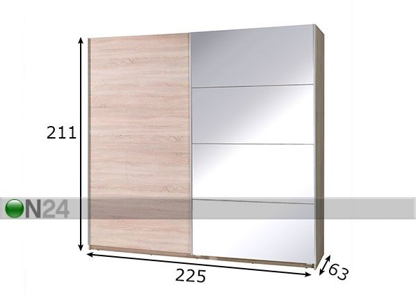 Vaatekaappi liukuovilla 225 cm mitat